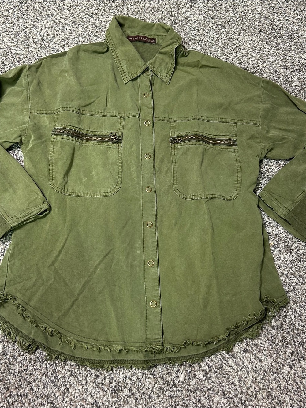 XCVI Wearables Knapp Utility Cargo Top Womens Xs Snap Front Roll Sleeves Green